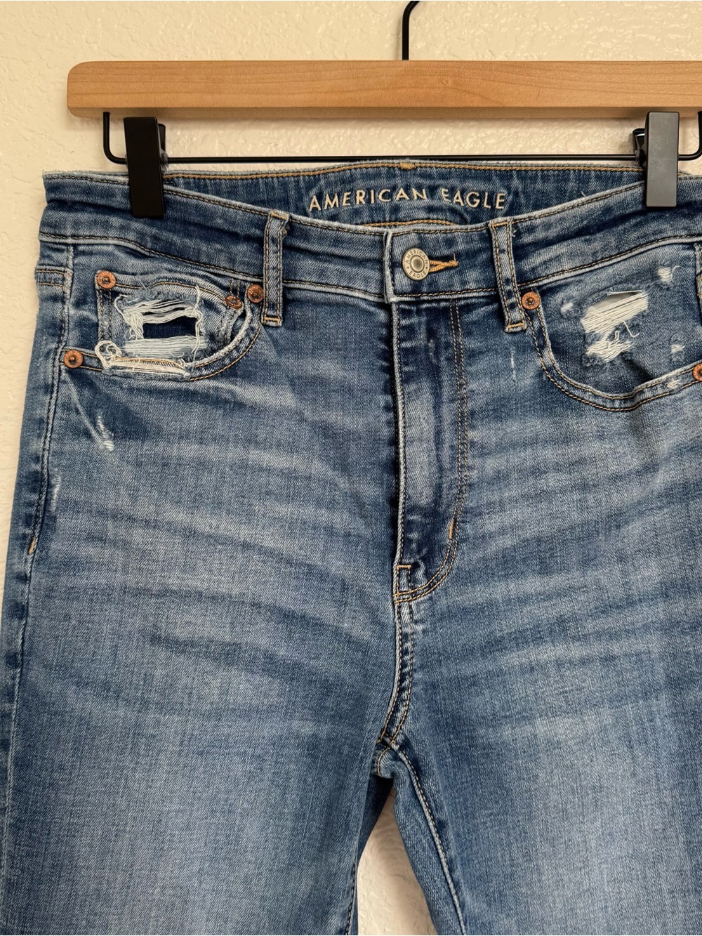 AE American Eagle Distressed Super High Rise Flare Jeans - Picture 4 of 8